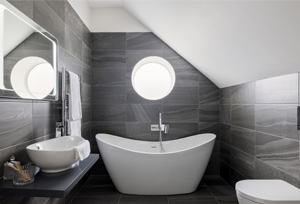 A computer generated image of a luxury bathroom in Lilium Mews Wimbedon SW19.